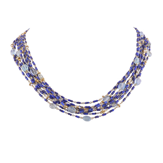 Buy Indian Handcrafted Silver Gold Plated Lapis/pearl/aquamarine Bunch Necklace