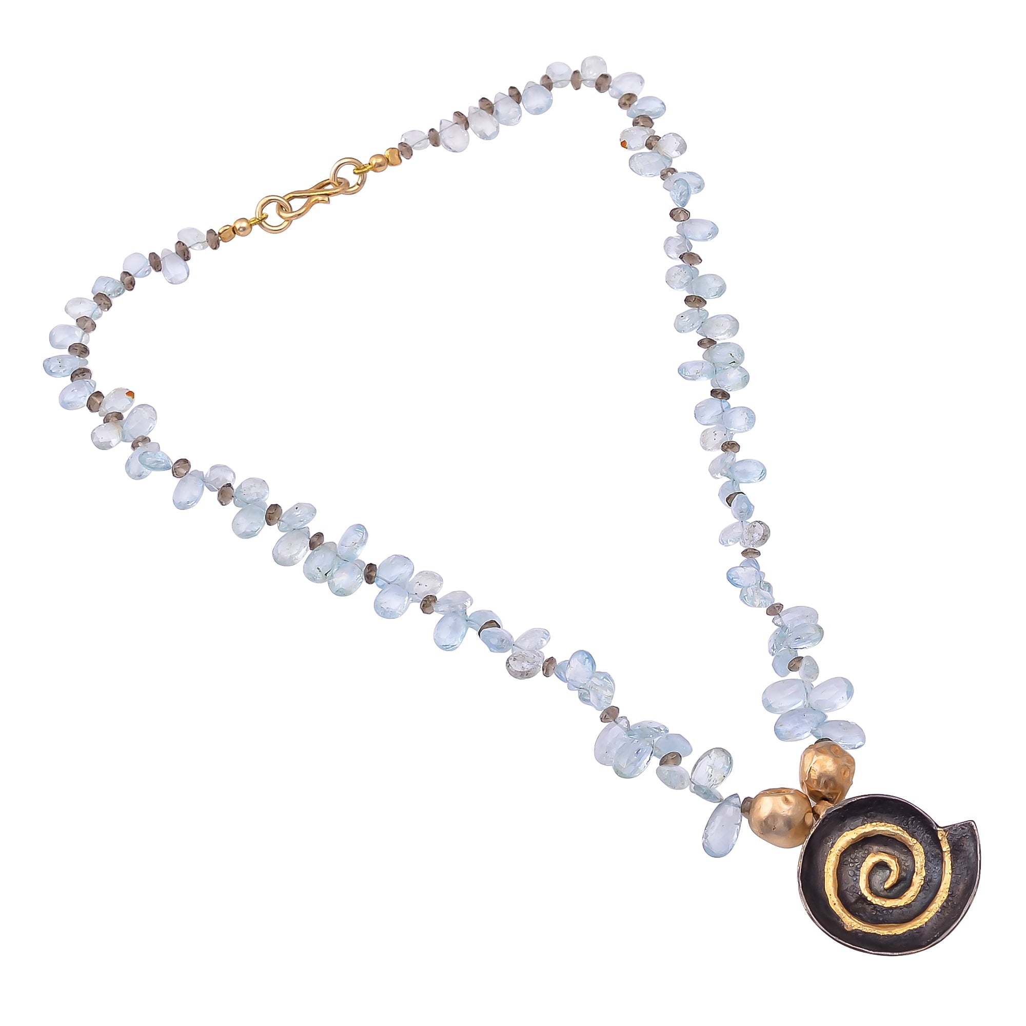 Buy Indian Handcrafted Silver Gold Black Plated Spiral Pendant With Aquamarine/smoky Necklace