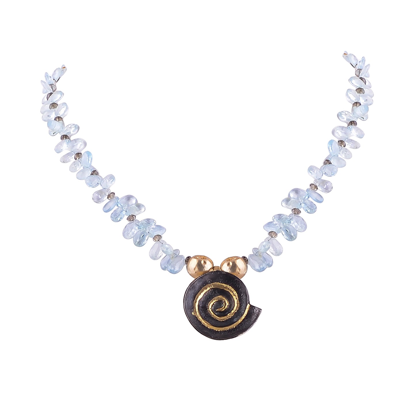 Buy Indian Handcrafted Silver Gold Black Plated Spiral Pendant With Aquamarine/smoky Necklace