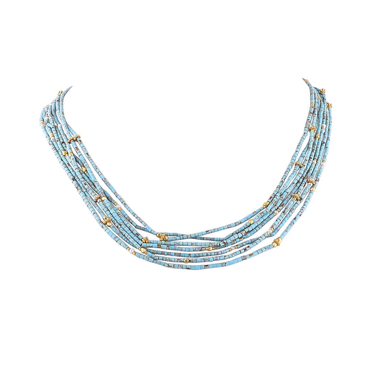 Buy Handcrafted Silver Gold Plated Turuoise Bunch Necklace