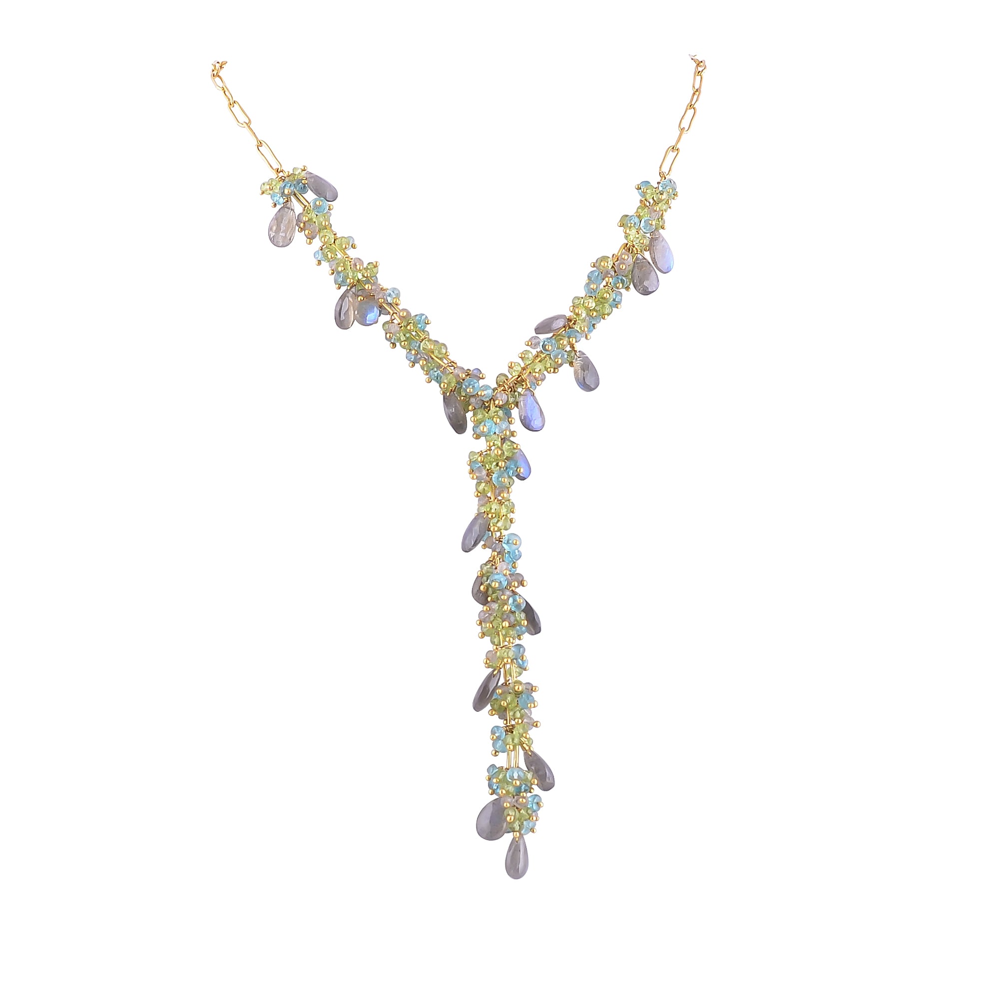 Buy Indian Handmade Silver Gold Plated Peridot/apetite/labrodarite Grape Cluster Necklace