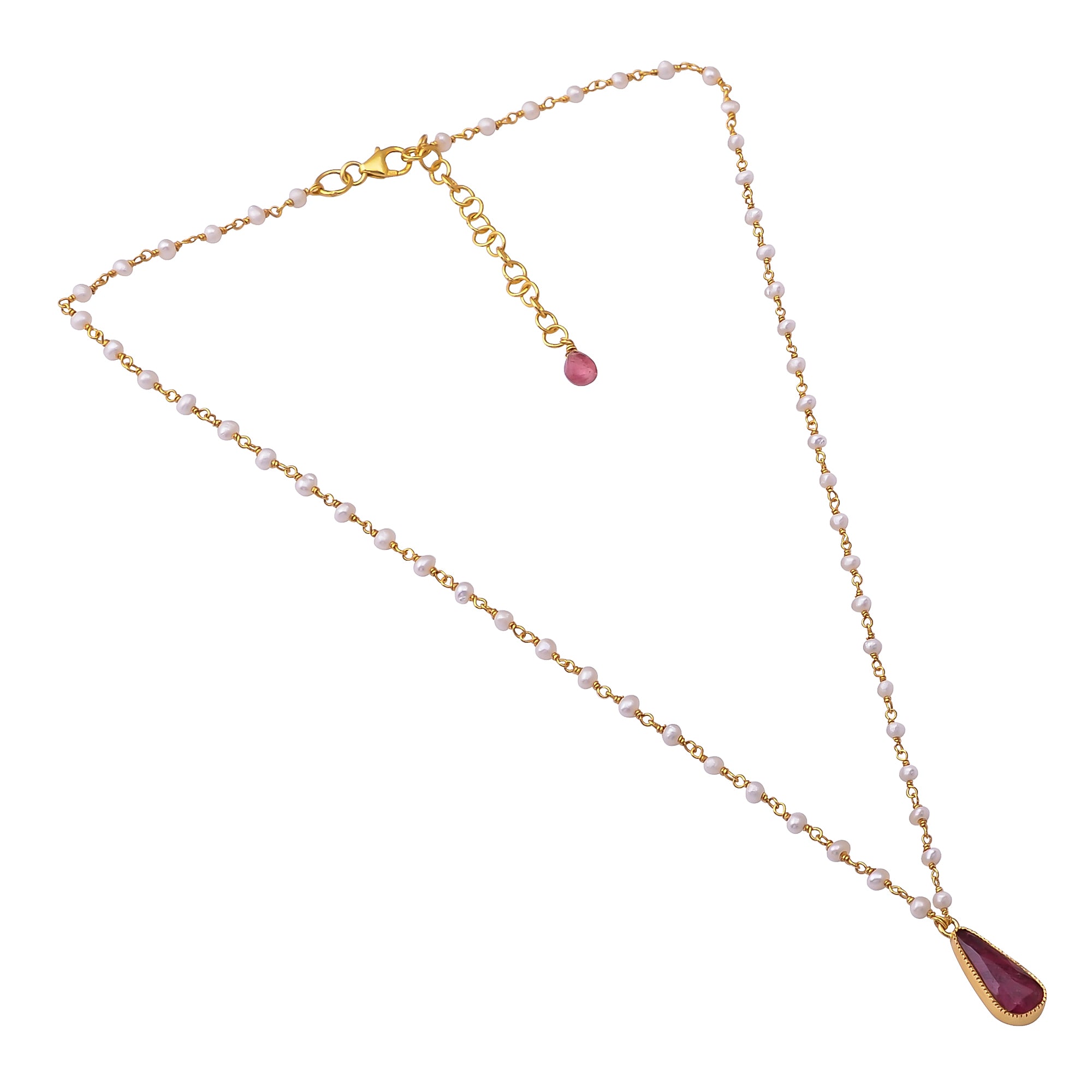Buy Indian Handcrafted Silver Gold Plated Pink Tourmaline Pendant/pearl Necklace.