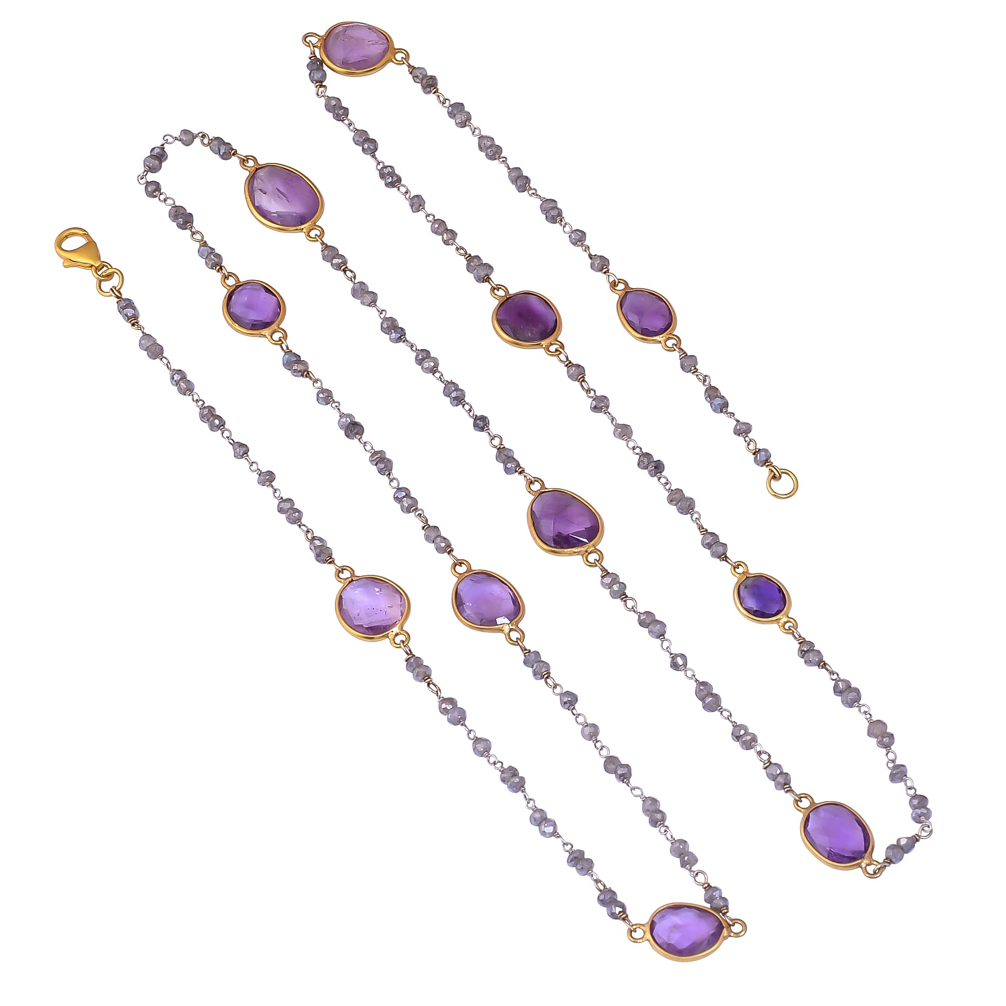 Buy Indian Handmade Silver Gold Plated Amethyst Collet/labrodarite Long Necklace