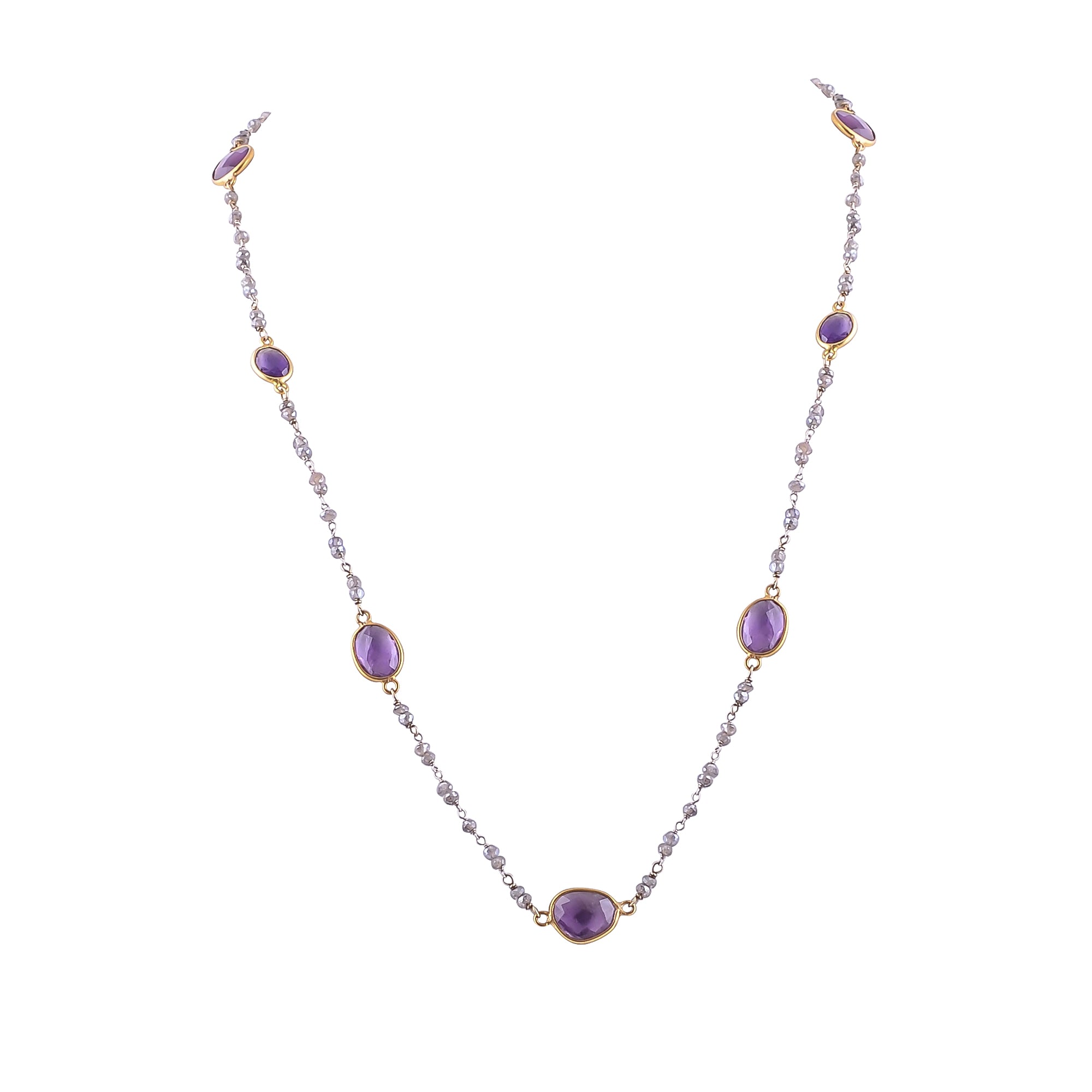 Buy Indian Handmade Silver Gold Plated Amethyst Collet/labrodarite Long Necklace