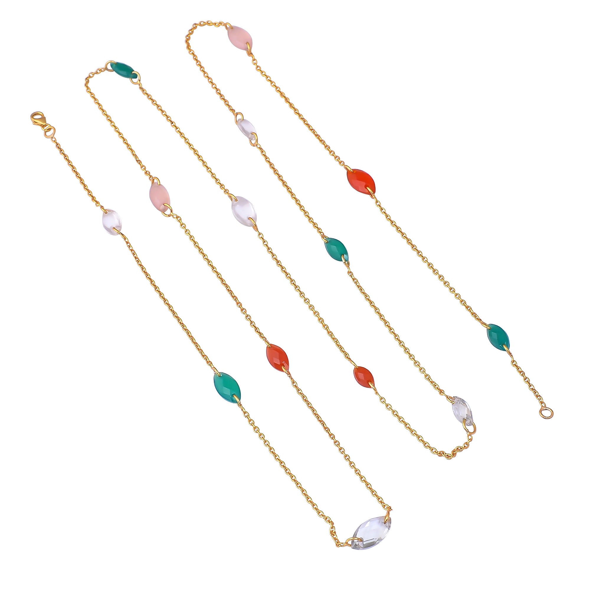 Buy Indian Handcrafted Silver Gold Plated Multi Stone Long Necklace
