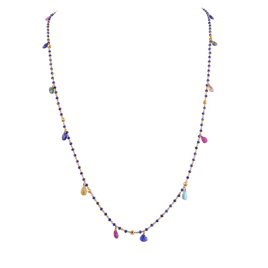 Buy Indian Handmade Silver Gold Plated Multi Sapphire / Lapis Long Necklace