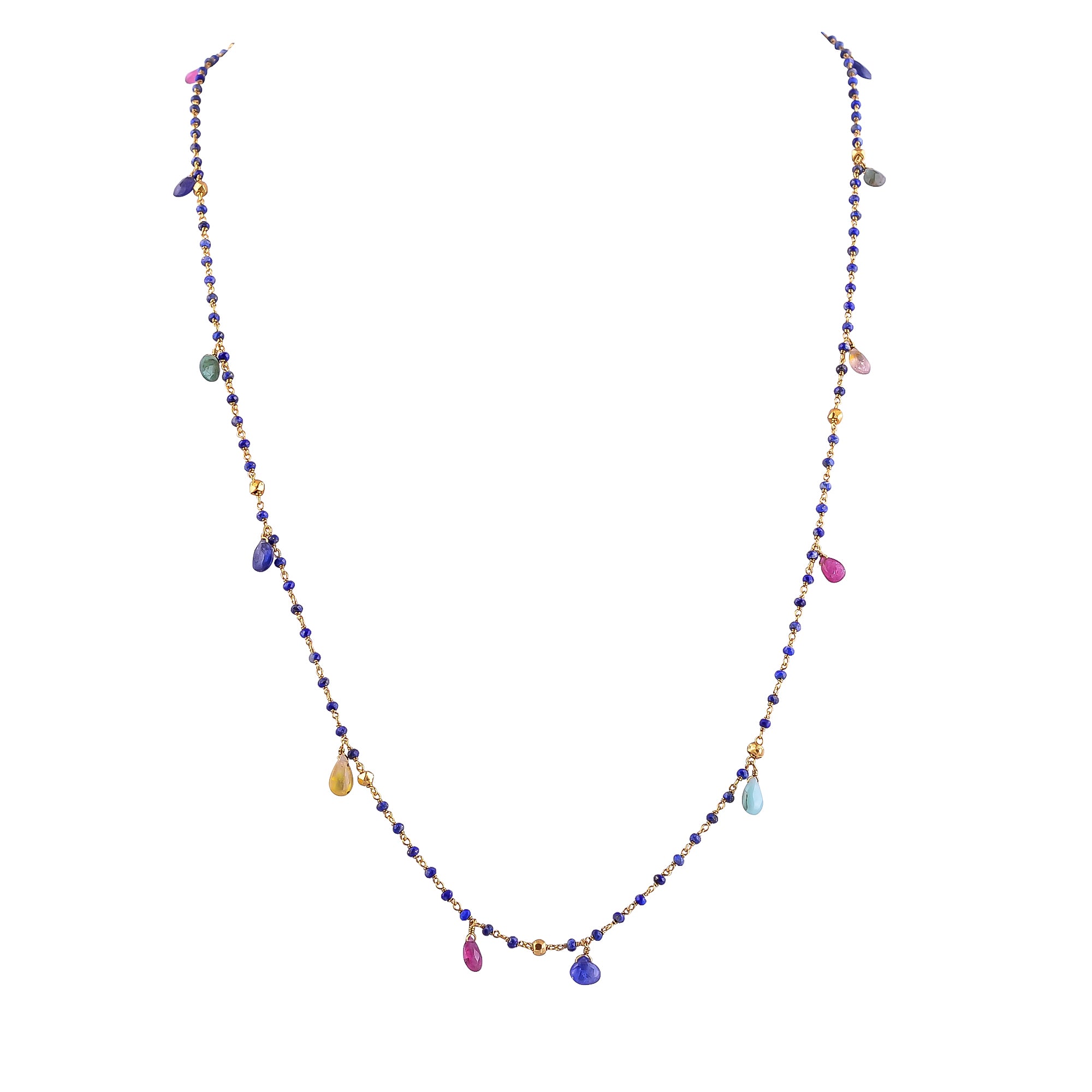 Buy Indian Handmade Silver Gold Plated Multi Sapphire / Lapis Long Necklace