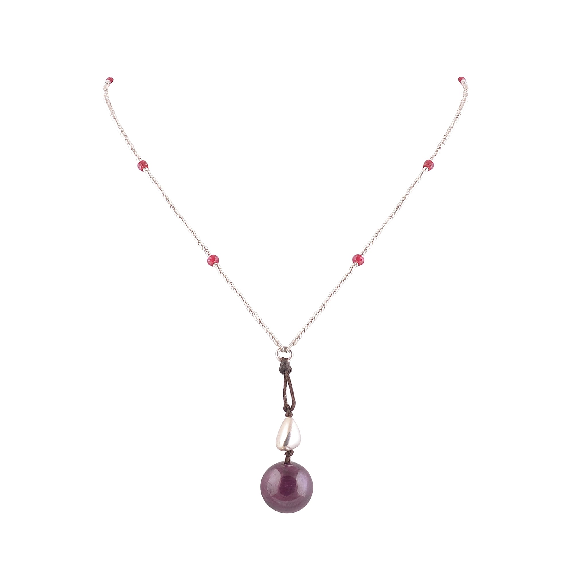 Buy Handmade Silver Ruby Pendant Washer Bead Long Necklace