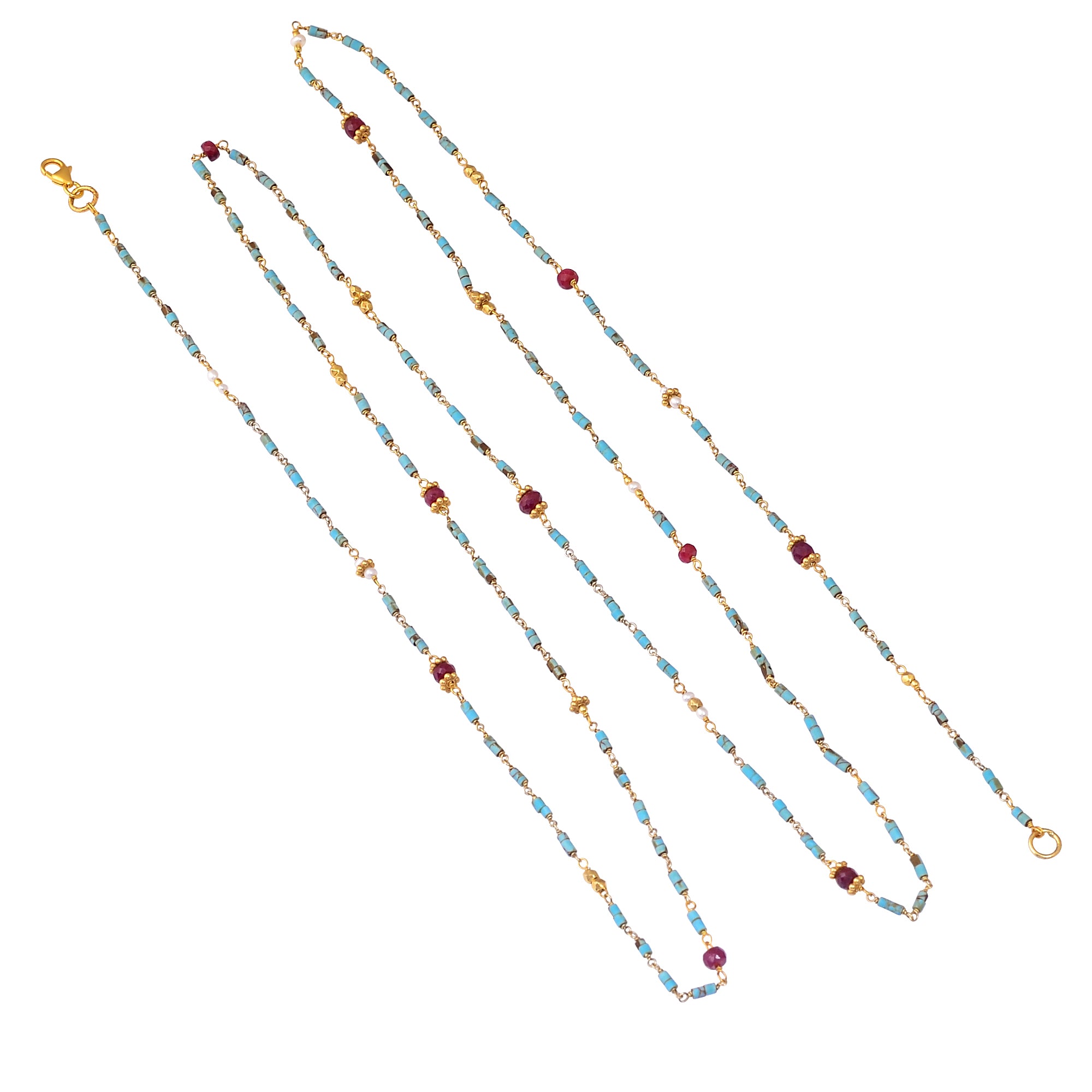 Buy Handmade Silver Gold Plated Turquoise Tubes/ruby Bead Necklace