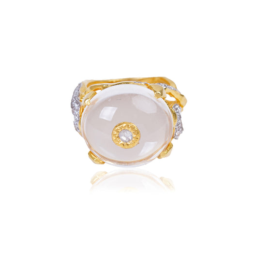 Silver Crystal / Diamond with 24kt Gold Jadai Ring