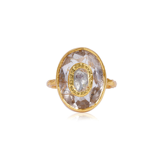 Silver Rutile / Diamond with 24KT gold Jadai Ring