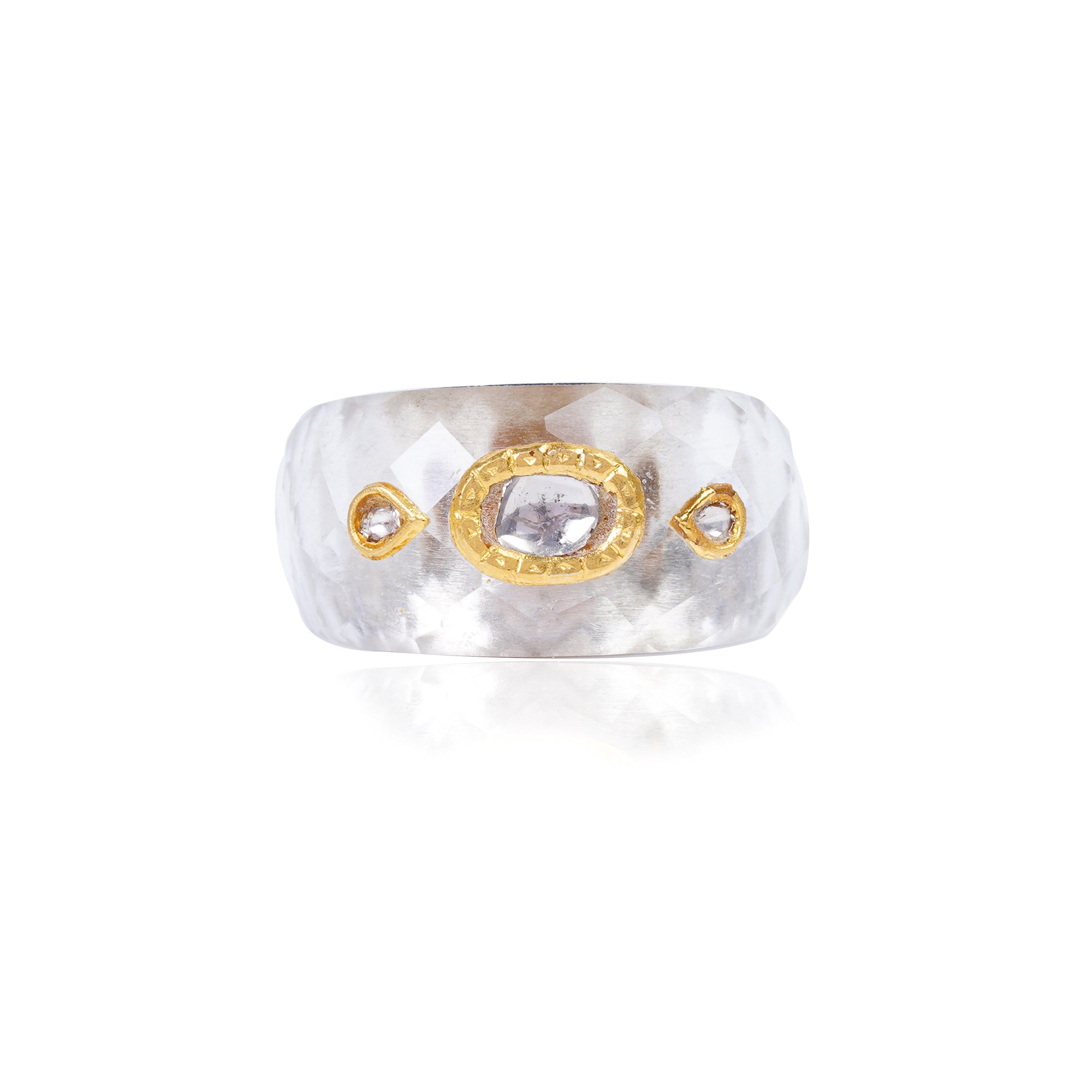 Silver Gold Plated Crystal / Diamond Gold Jadai Ring