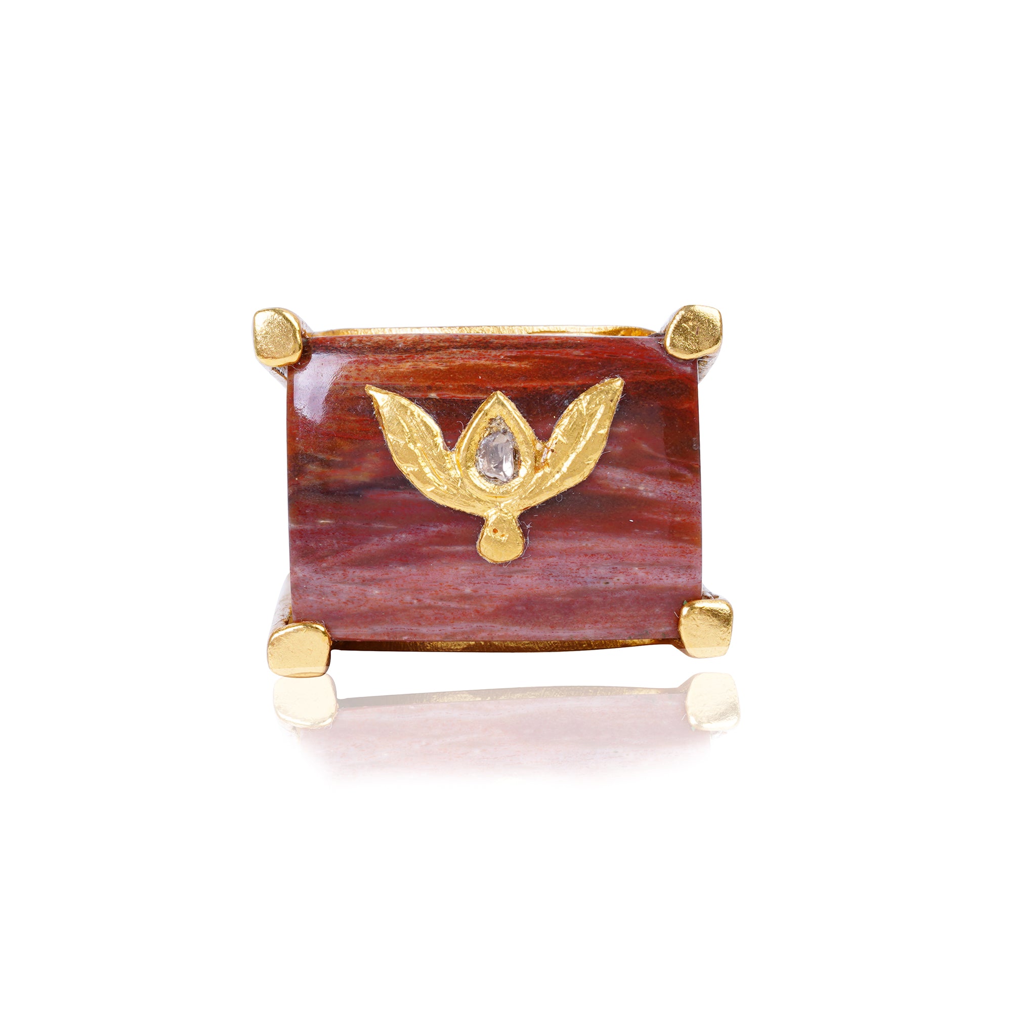 Silver Gold Plated Agate / Gold and Diamond Gold Jadai Ring