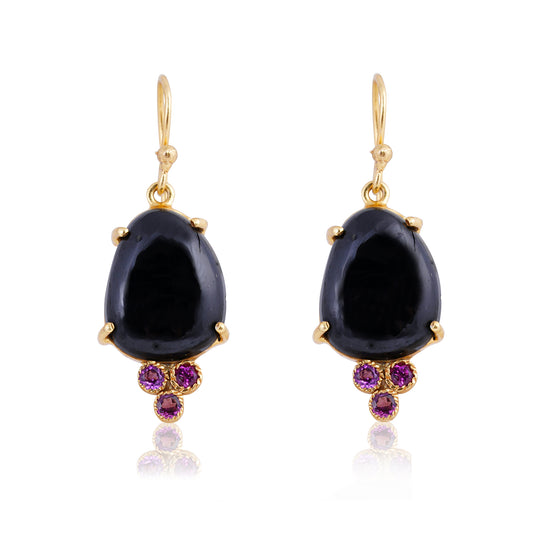 Buy Handmade Silver Gold Plated Black Onyx / Garnet Earring