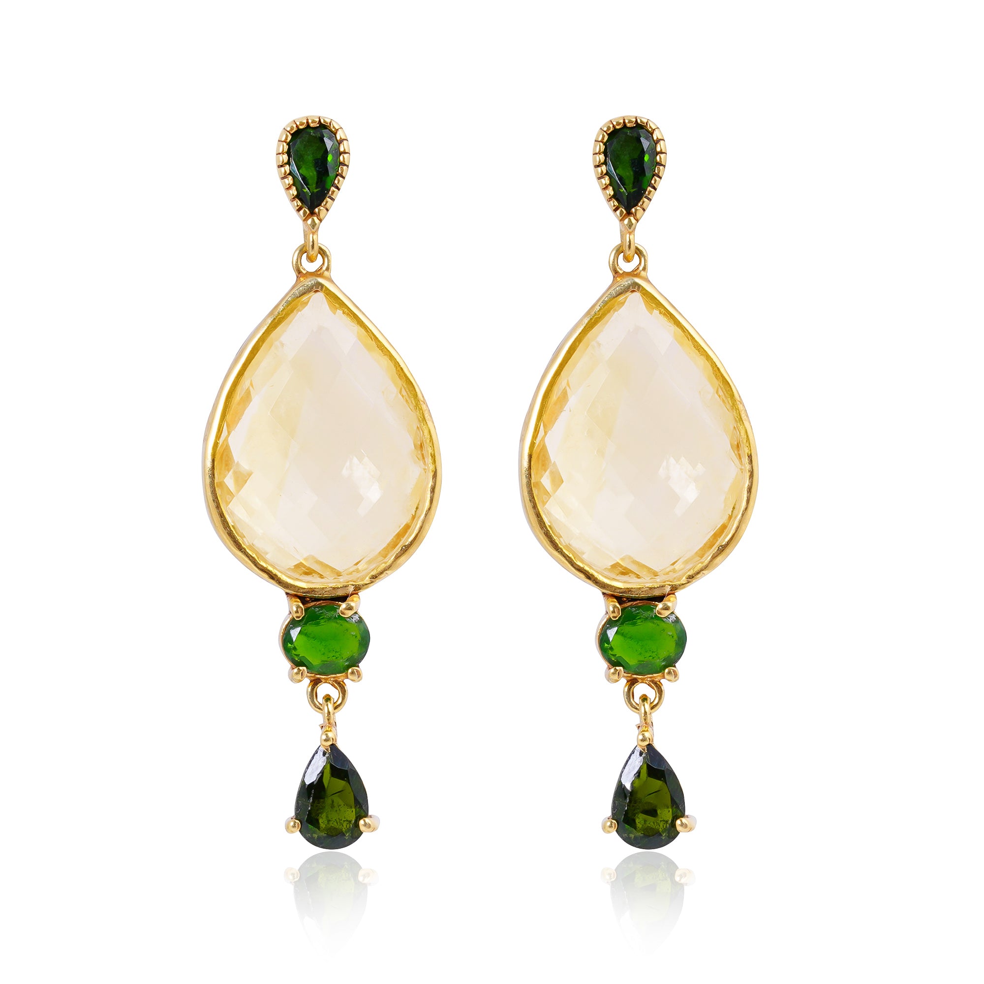 Handcrafted Silver Gold Plated Green Tourmaline Earring