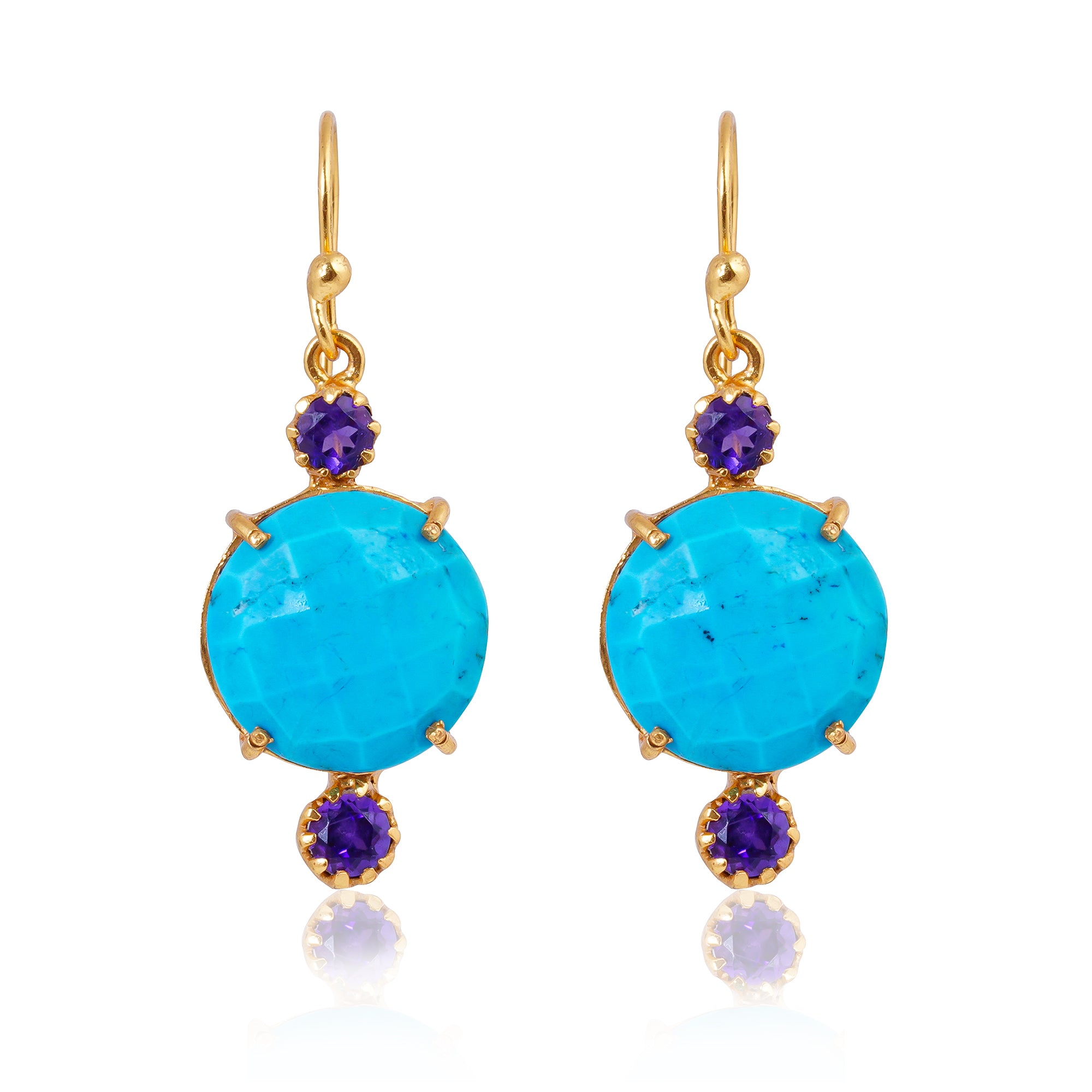 Buy Handmade Silver Gold Plated Turquoise / Amethyst Earring