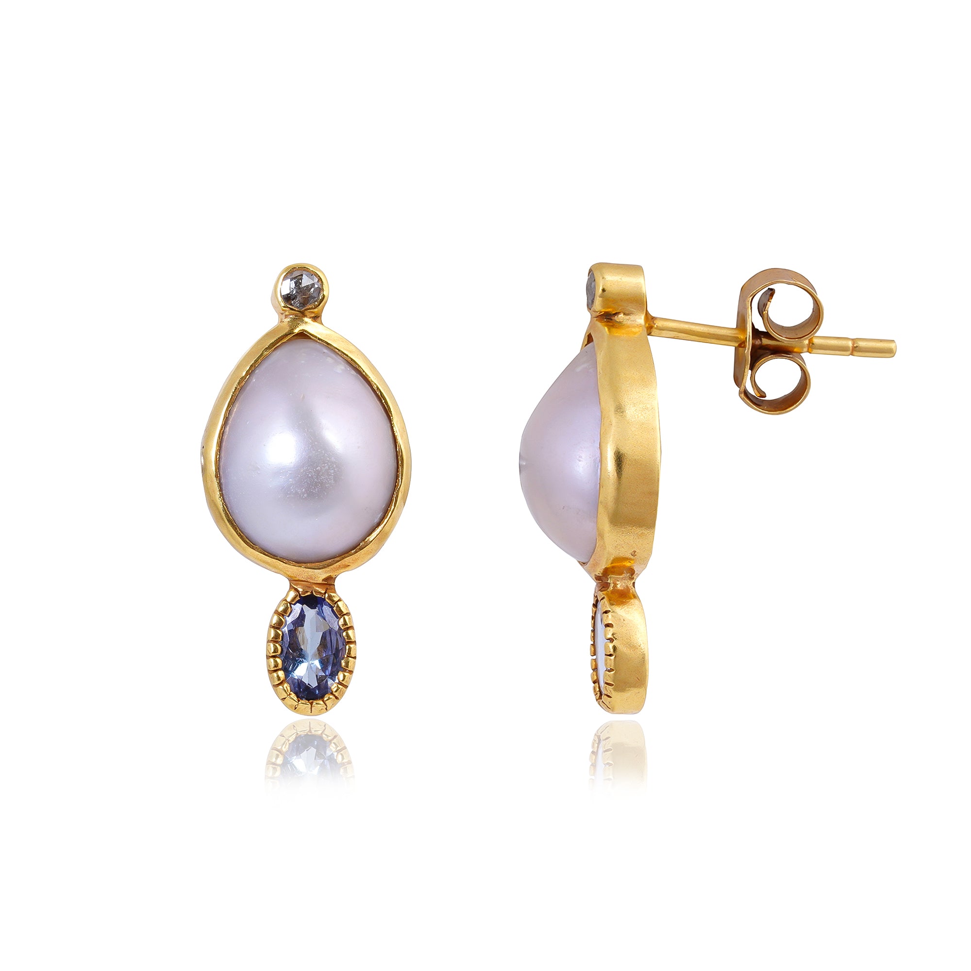 Buy Handmade Silver Gold Plated Pearl / Diamond / Tanzanite Earring 