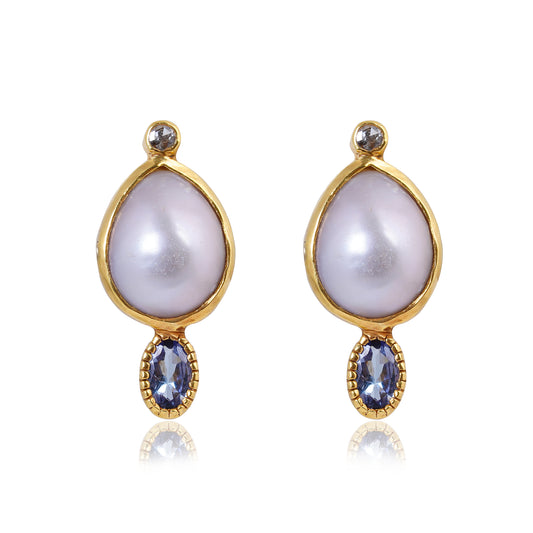 Buy Handmade Silver Gold Plated Pearl / Diamond / Tanzanite Earring 