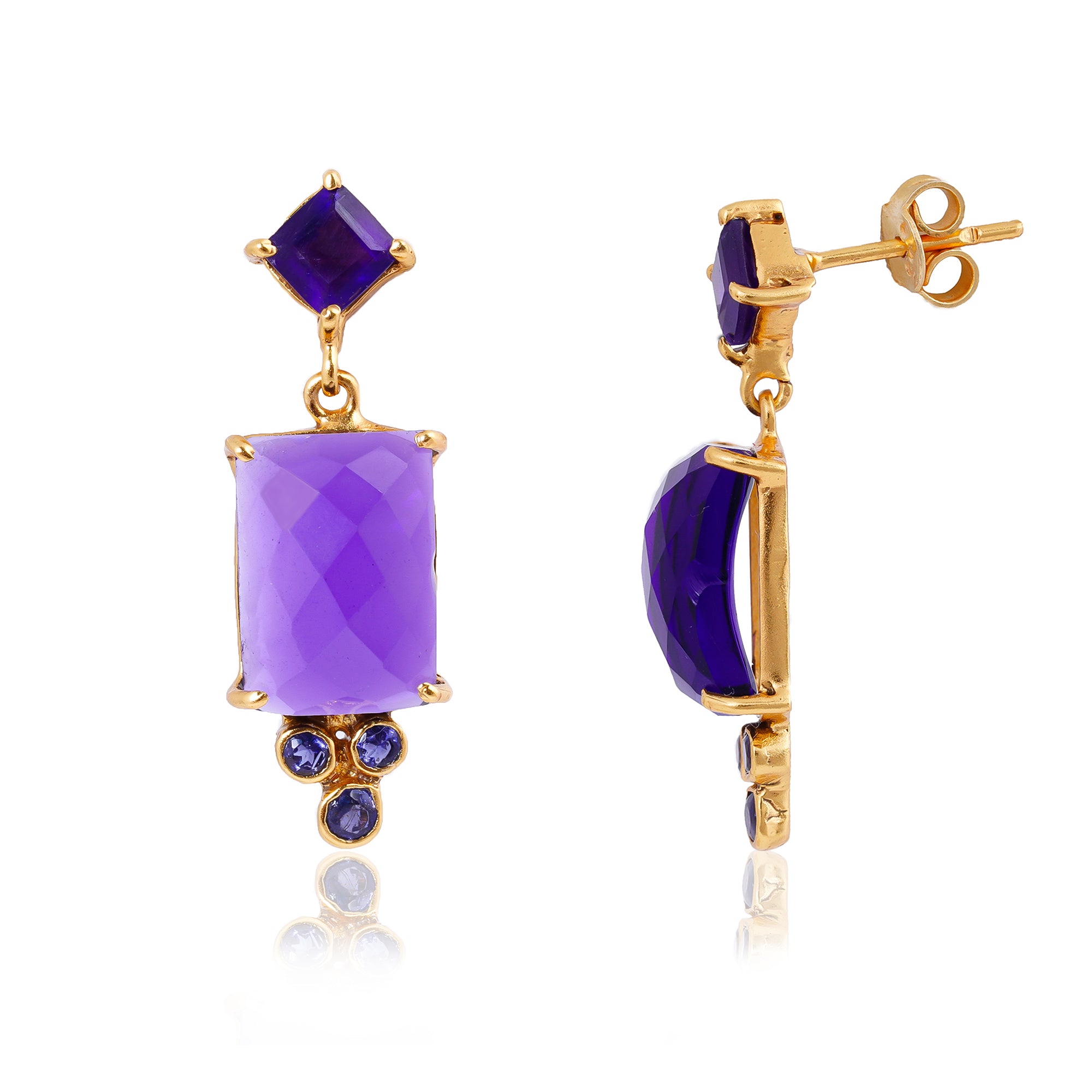 Handcrafted Silver Gold Plated Amethyst / Iolite Earring