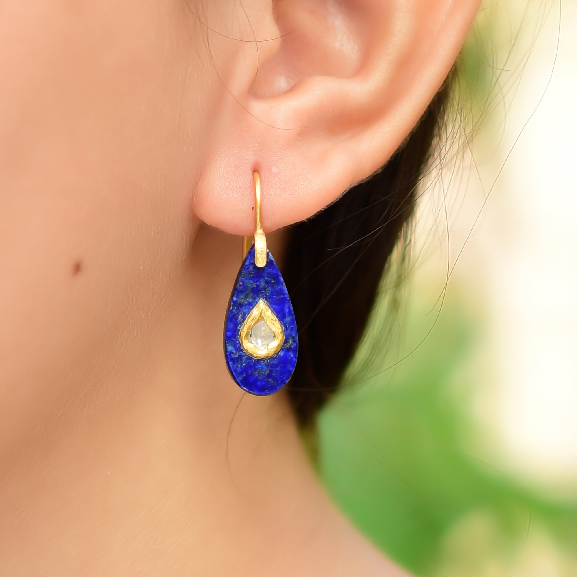 Buy Indian Handmade Silver Gold Plated Lapis Dimond Jadau Earring