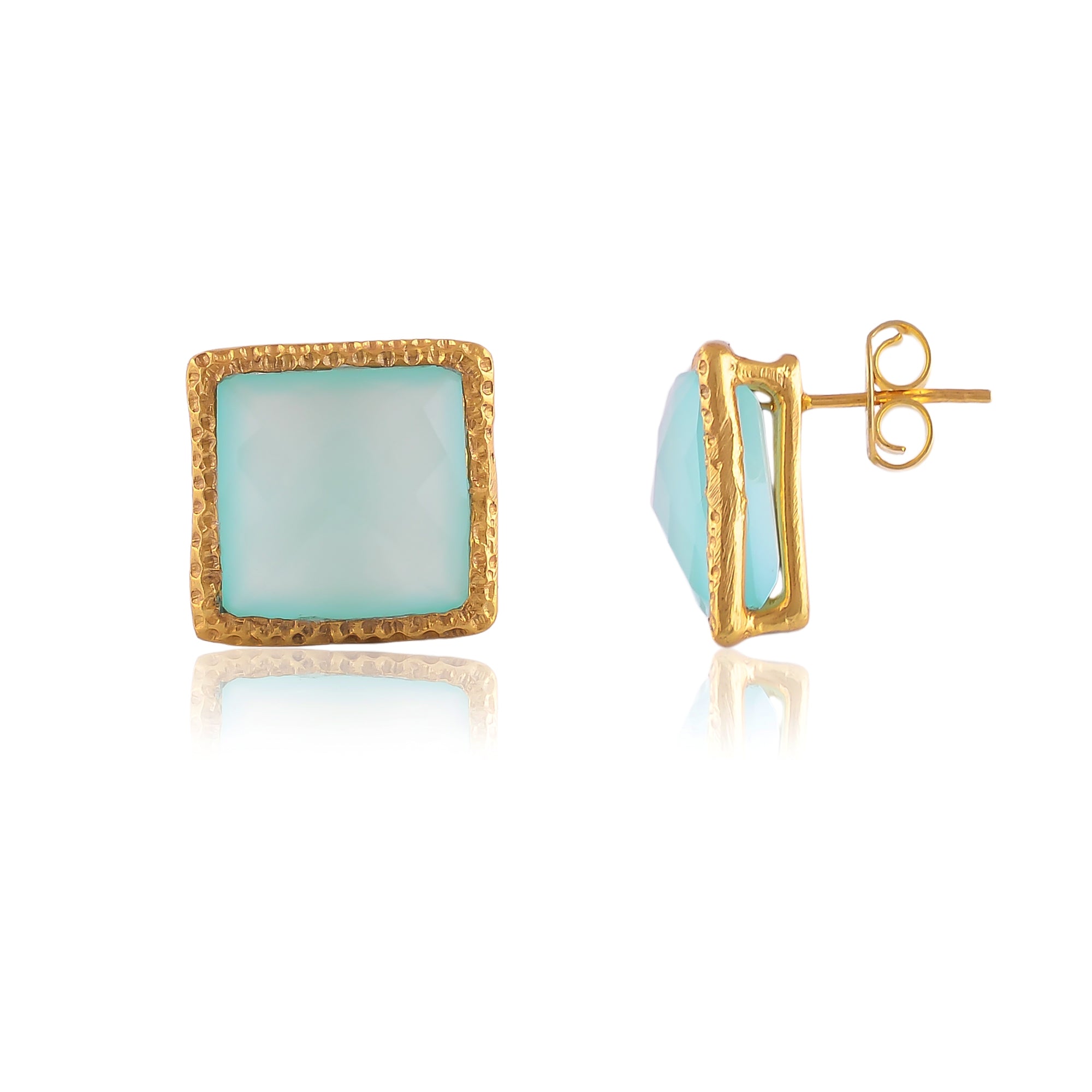 Buy Handmade Silver Gold Plated Chalcedony Stud Earring
