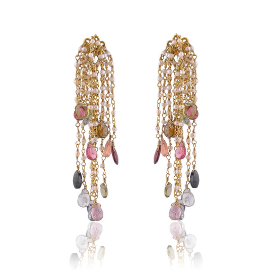 Buy Handmade Silver Gold Plated Pearl/tourmaline Waterfall Earring