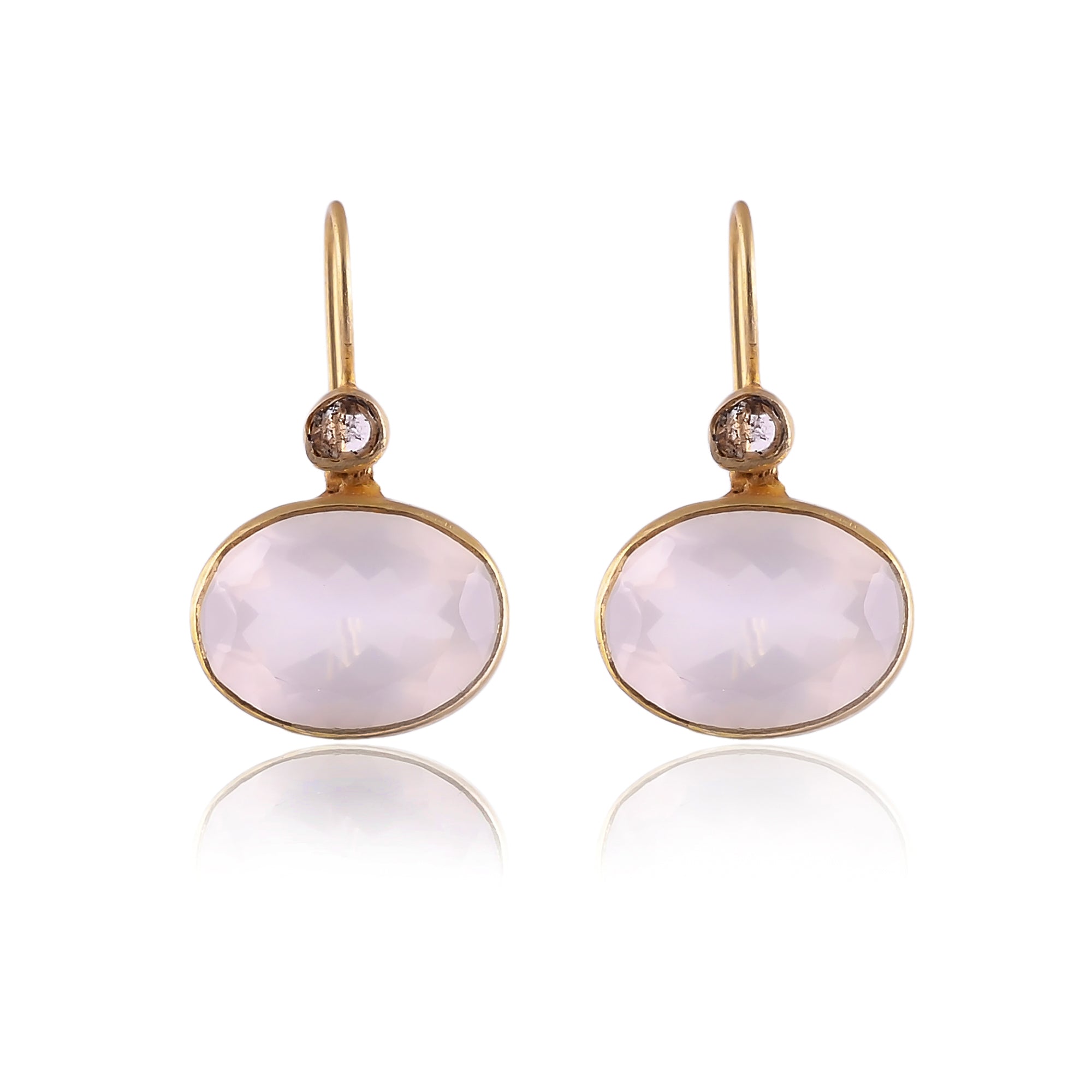 Buy Hand Crafted Silver Glod Plated Rose Quartz/dimond Earring