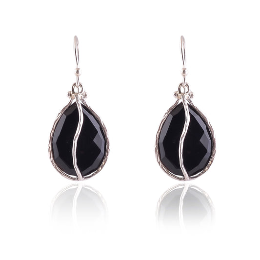 Buy Handmade Silver Black Onyx Wire Wrap Earring