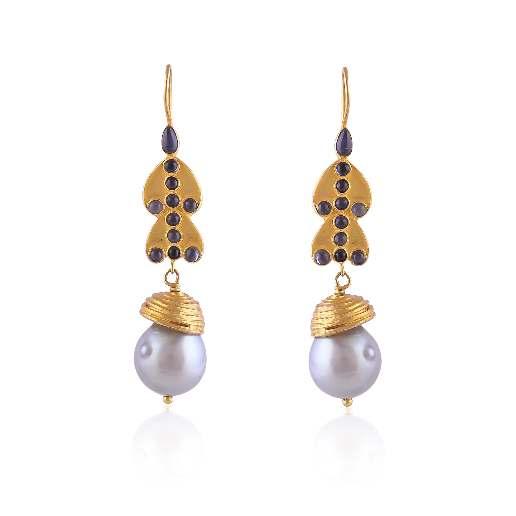 Buy Hand Crafted Silver Gold Plated Iolite/grey Pearl Earring