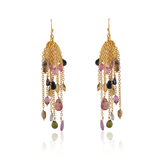 Buy Handmade Silver Gold Plated Tourmaline/pearl Waterfall Earring