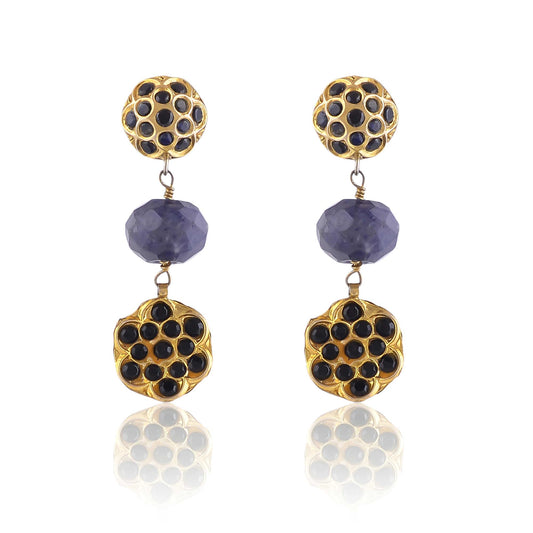 Buy Indian Hand Crafted Silver Gold Plated Black Onyx/blue Saphhire Earring