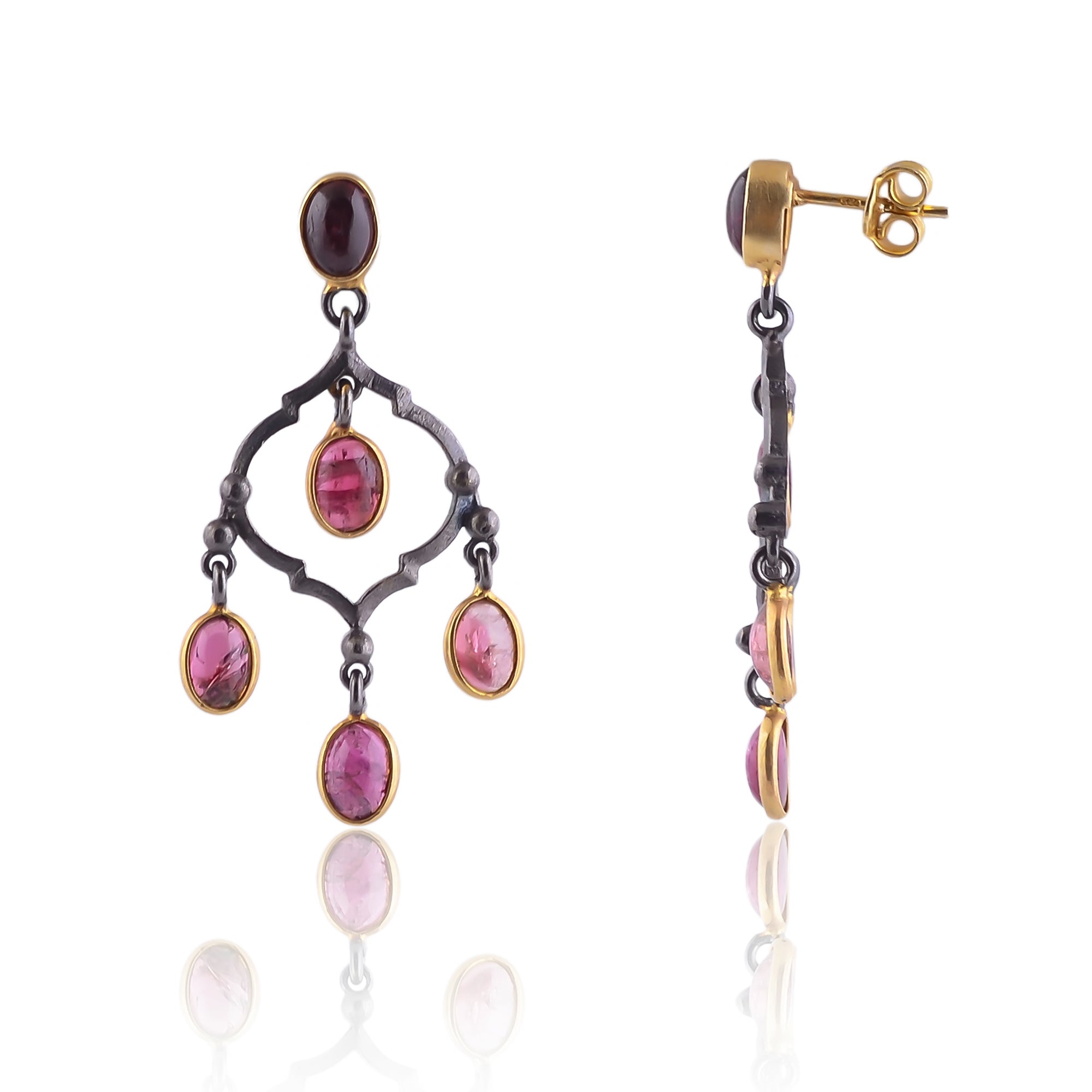 Buy Hand Crafted Silver Gold Black Plated Tourmaline Mughal Earring