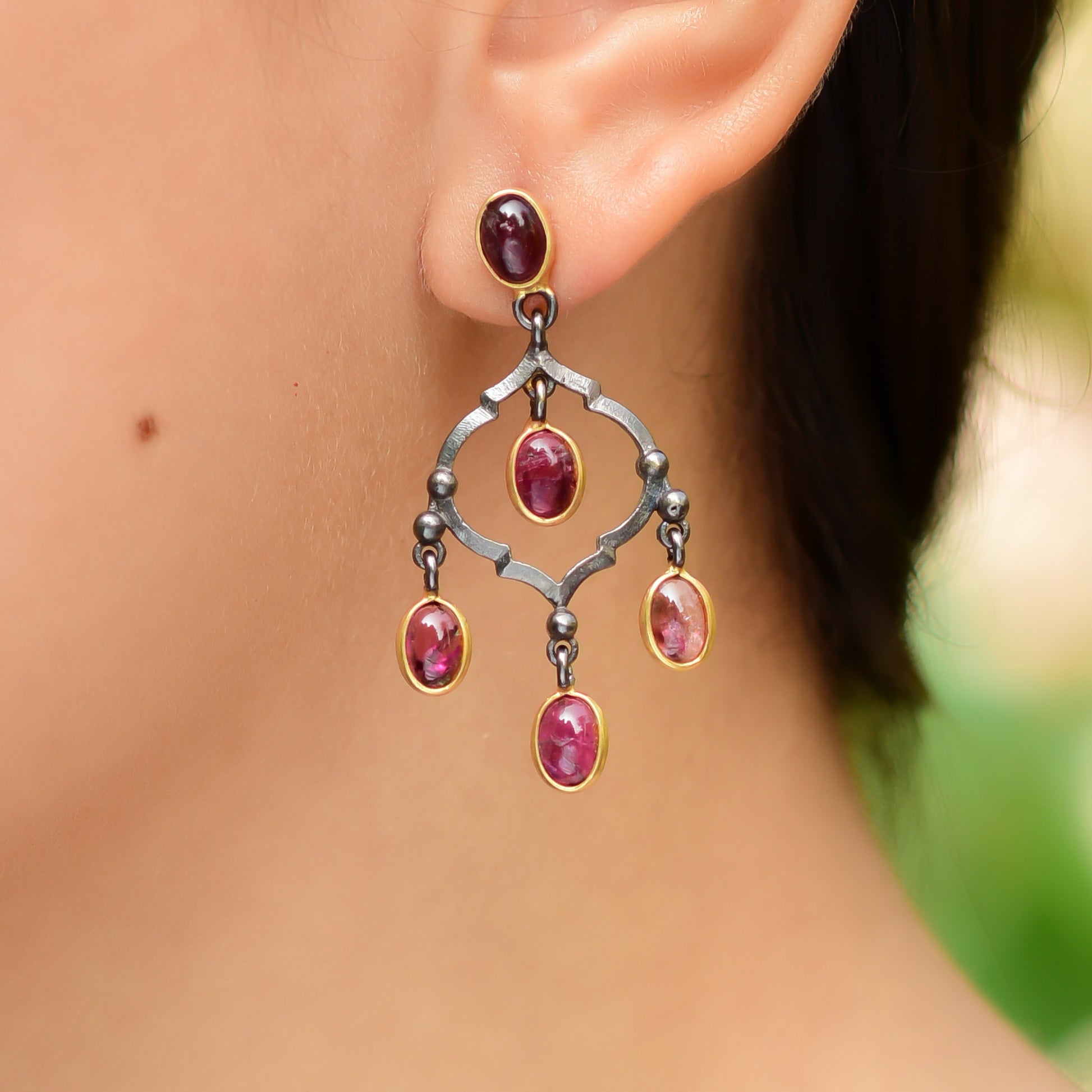 Buy Hand Crafted Silver Gold Black Plated Tourmaline Mughal Earring