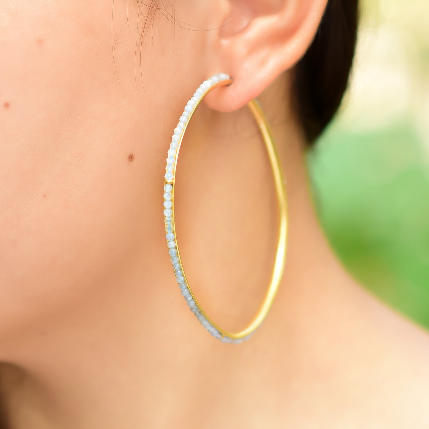 Buy Handmade Silver Gold Plated Aquamarine Hoop