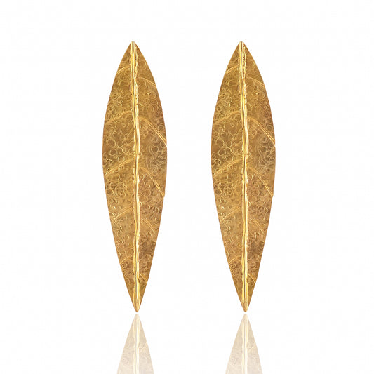 Buy Hand Crafted Silver Gold Plated Texture Leaf Earring