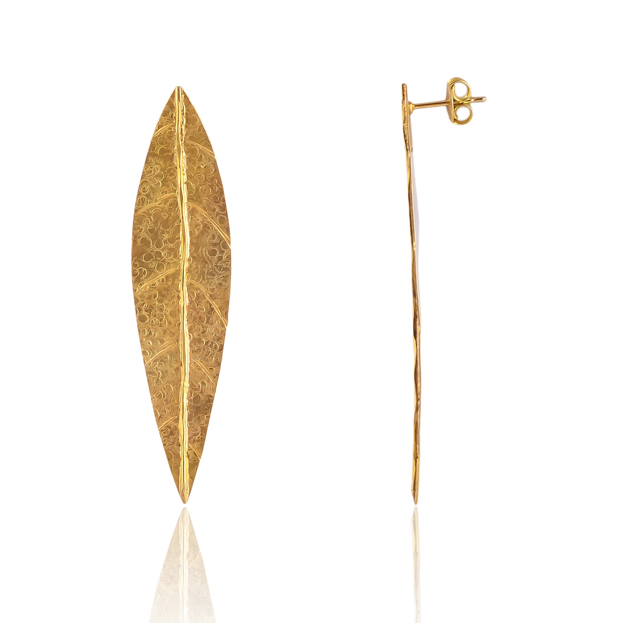 Buy Hand Crafted Silver Gold Plated Texture Leaf Earring