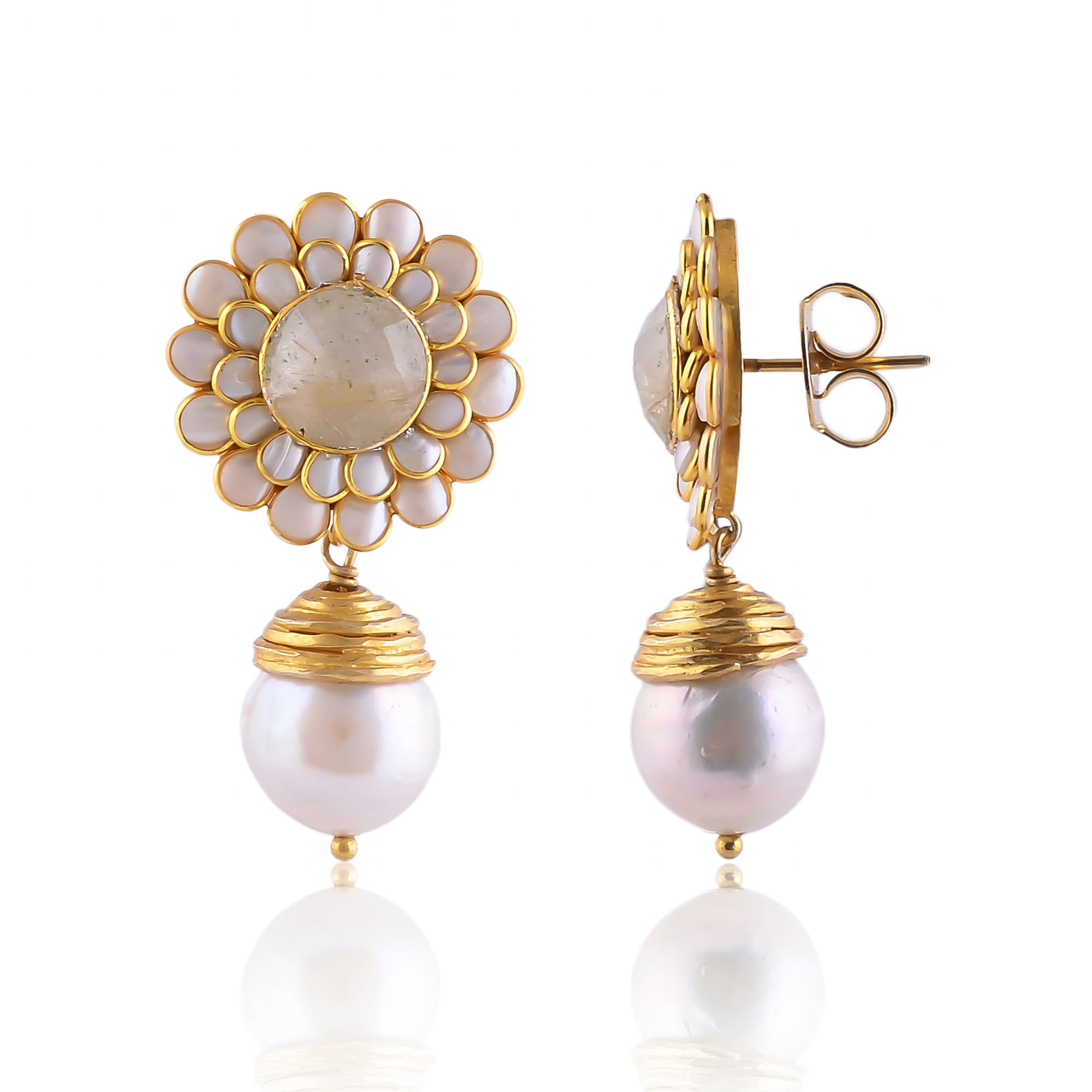 Buy Hand Crafted Silver Gold Plated Golden Rotile/pearl Drop Earring