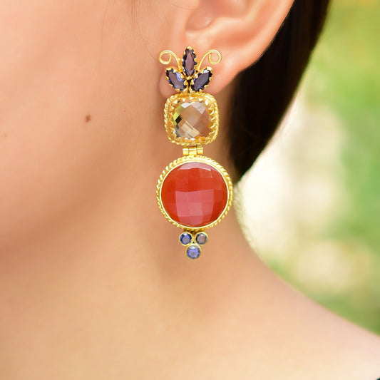 Buy Indian Handmade Silver Gold Plated Lolite/citrine/carnelian Earring