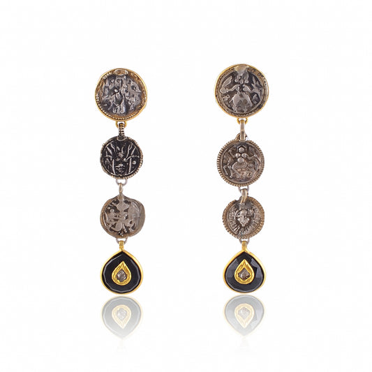 Buy Indian Hand Crafted Silver Oxidised Patri Black Onyx/gold Dimond Jadau Earring