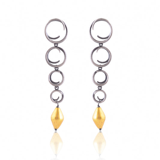 Buy Hand crafted Silver Black Plated With Gold Wax Bead Earring