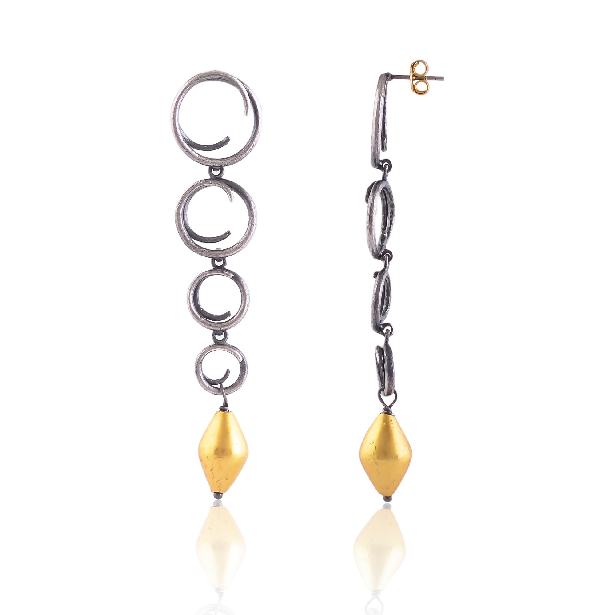 Buy Hand crafted Silver Black Plated With Gold Wax Bead Earring