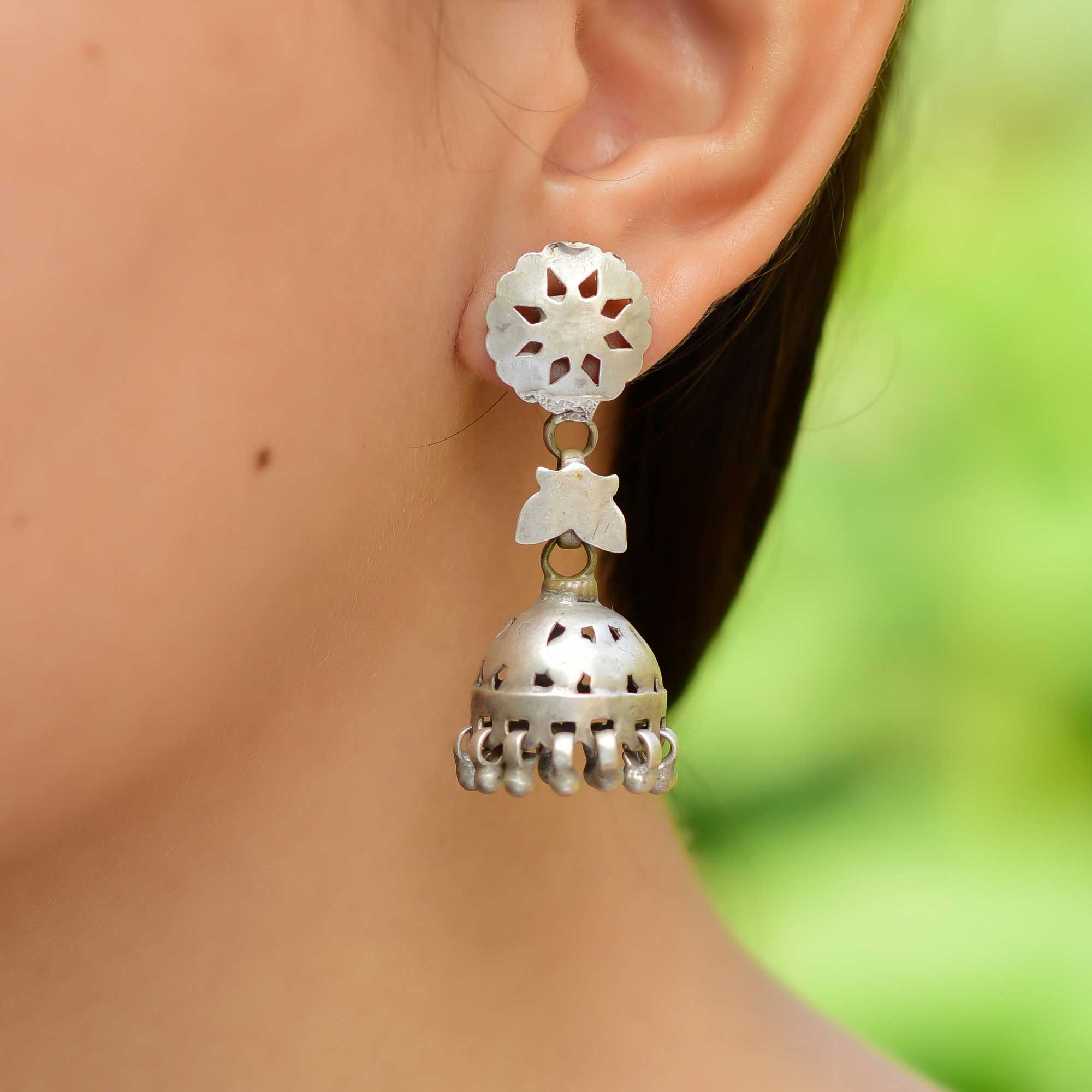 Buy Indian Handmade Silver Oxidised Jhumki