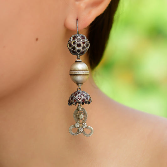 Buy Indian Handmade Silver Oxidised Garnet Earring