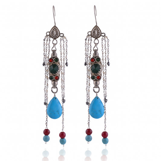 Buy Handmade Silver Oxidised Pearl/glass Stone Earring