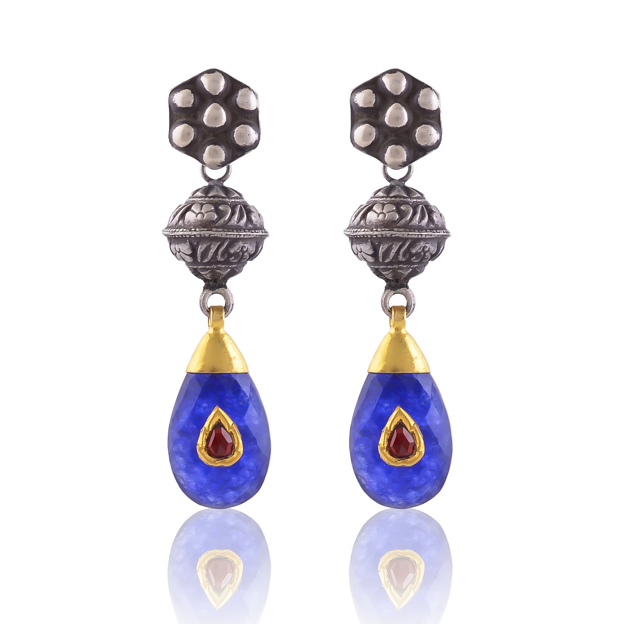 Buy Handmade Silver Gold Oxidised Plated Blue Ropada Jadau Earring