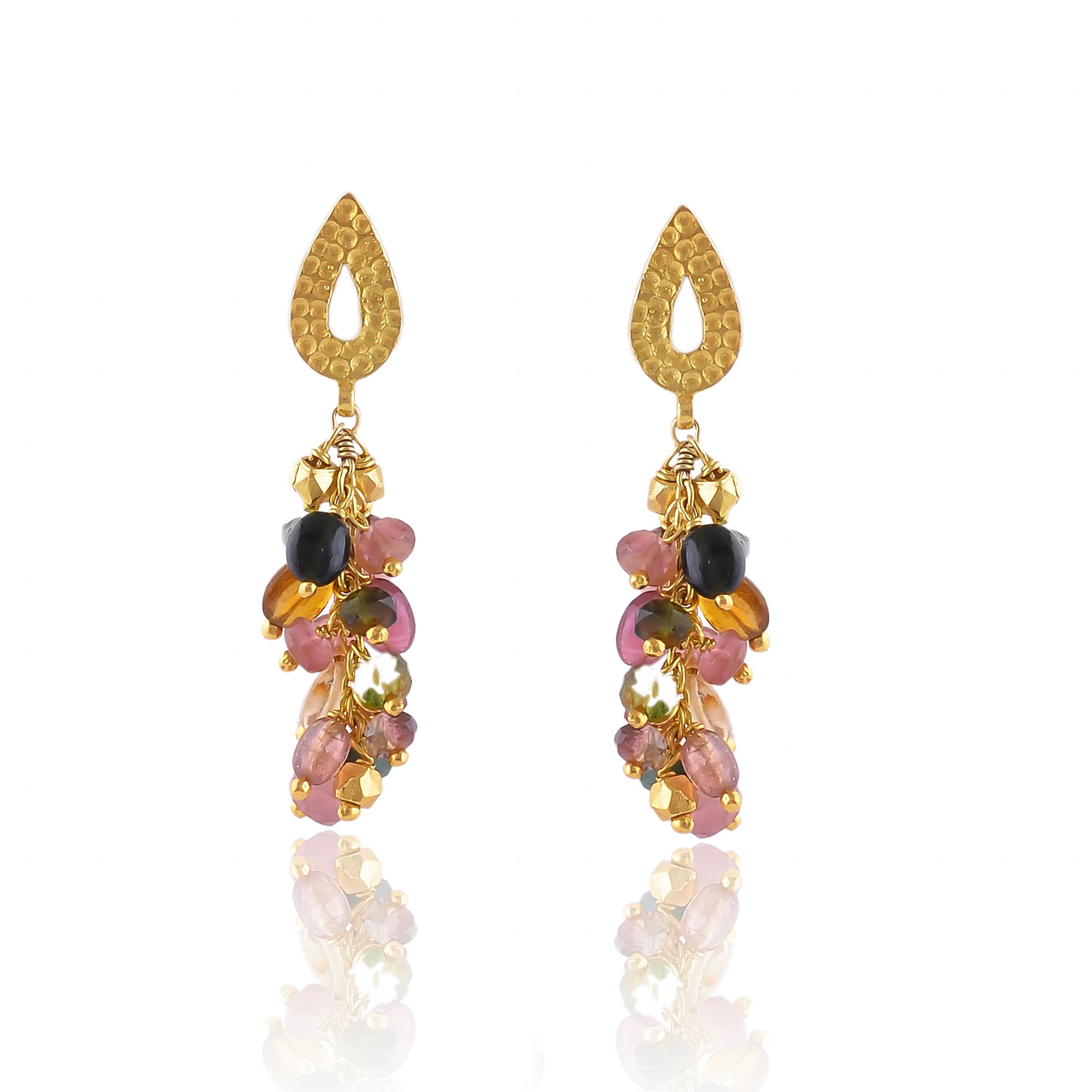 Buy Hand Crafted Silver Gold Plated Tourmaline Cluster Earring