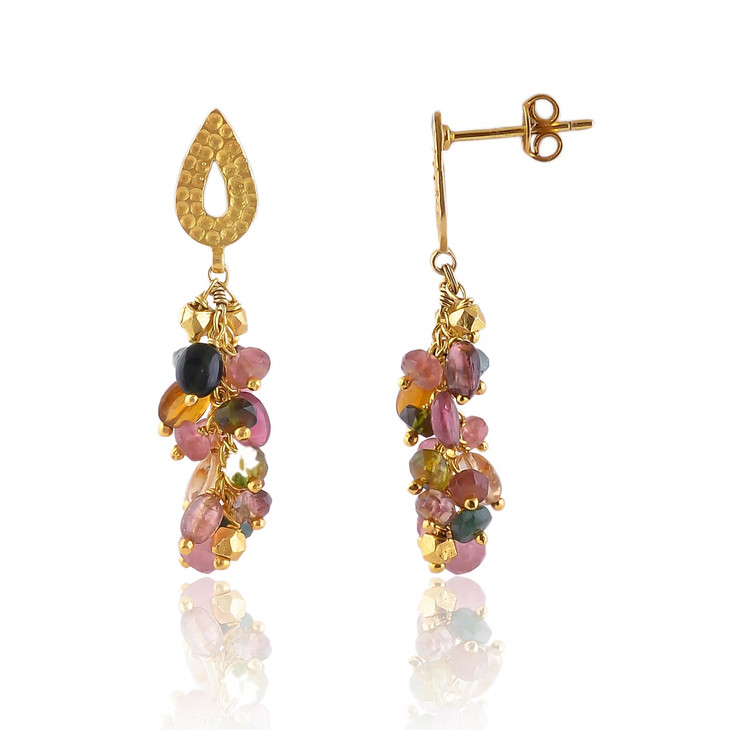 Buy Hand Crafted Silver Gold Plated Tourmaline Cluster Earring