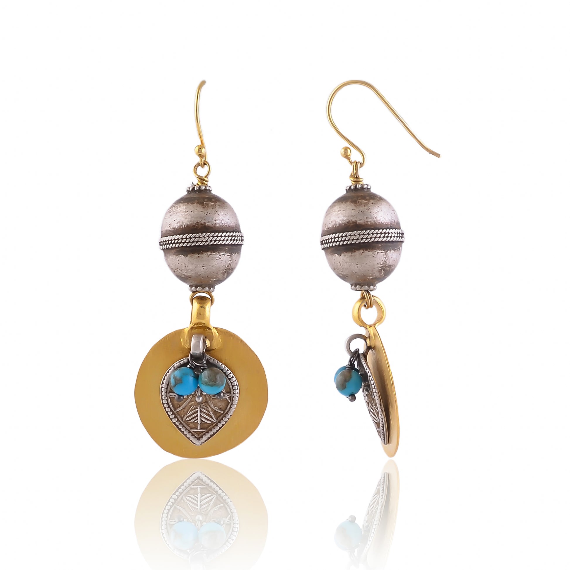 Buy Indian Hand Crafted Silver Oxidised Bead With Gold Plated Sheet Earring