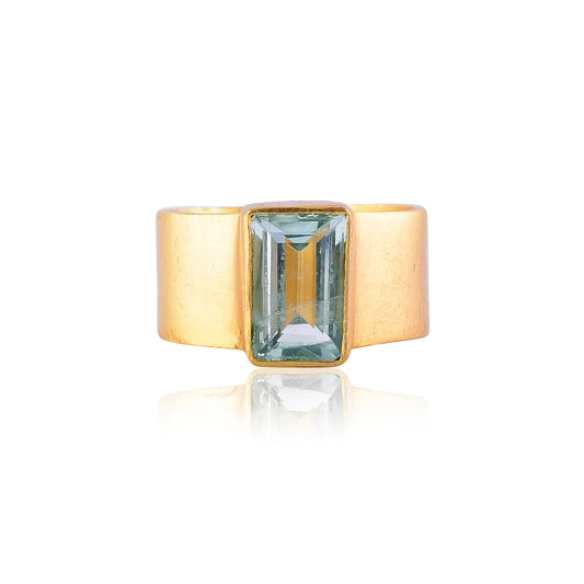 Buy Handcrafted Silver Gold Plated Aquamarine Ring