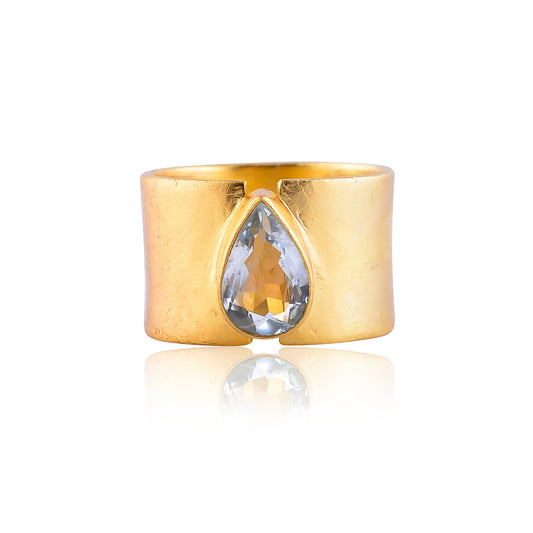 Buy Designer Handcrafted Silver Gold Plated Aquamarine Ring